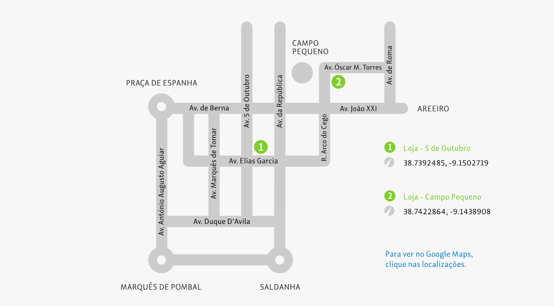 Mapa de localização das lojas do Oculista das Avenidas